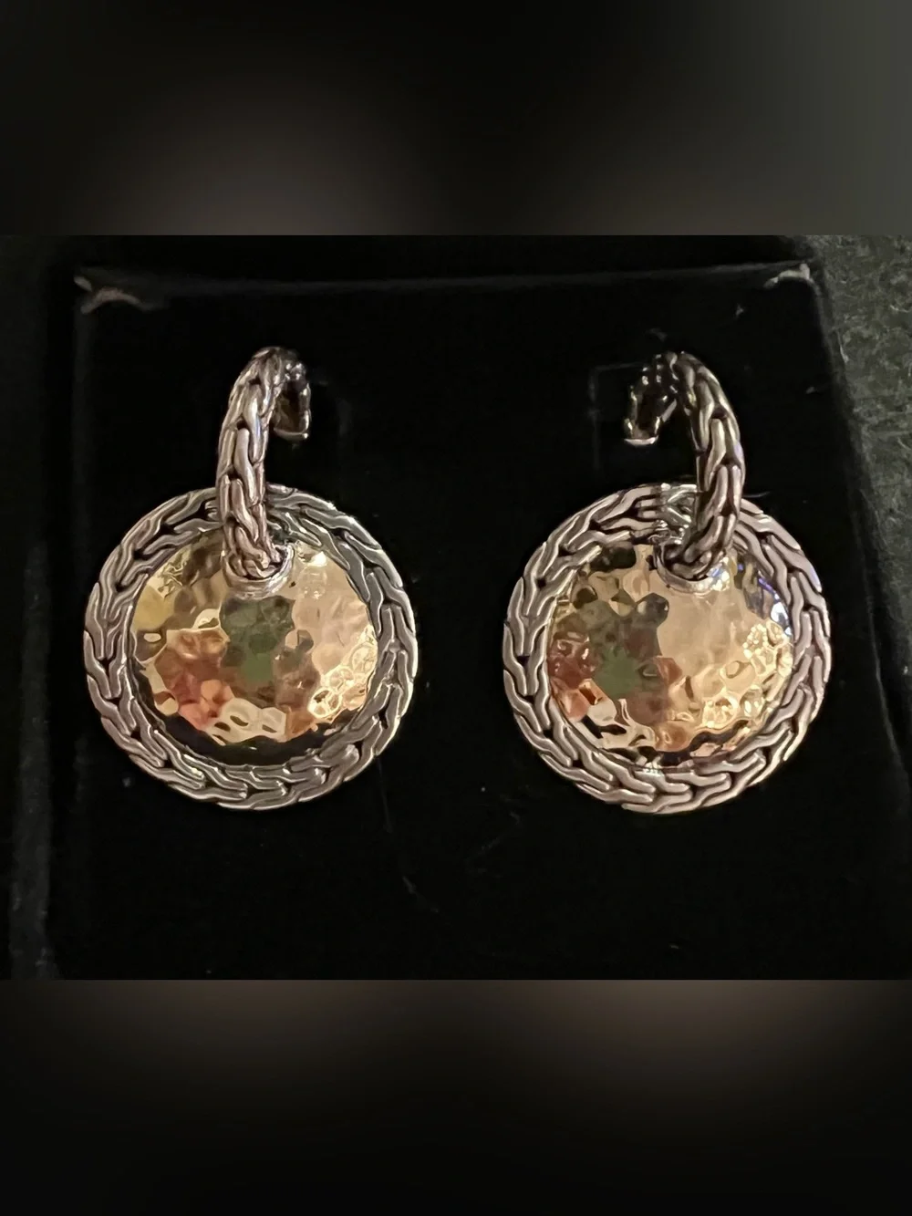 John Hardy Palu Disc Hoop Drop Earrings | 925 Sterling Silver & 22K Yellow Gold